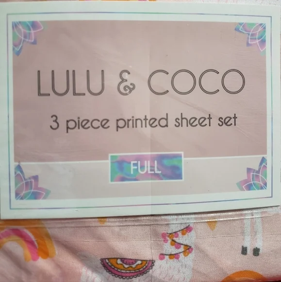 🆕️NWT LULU & COCO 3 piece FULL size Pink Llama n Rainbow printed Bed Sheet Set - Picture 2 of 7